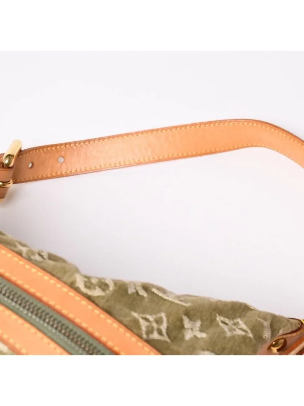 Louis Vuitton Monogram Denim Baggy GM Green White Gold Vachetta Leather